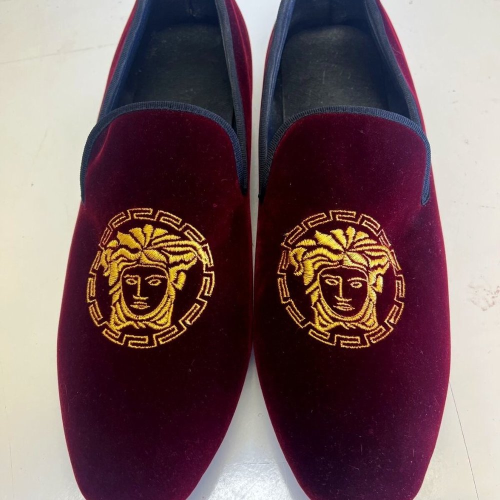 Versace red Gold Medusa Velvet Slipper 46 US 12